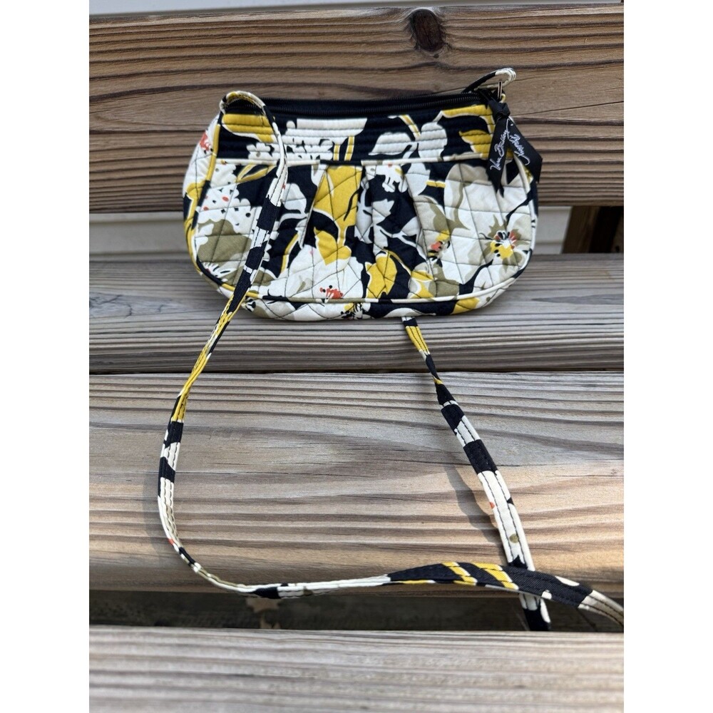Vera Bradley Frannie Small Dogwood Quilted Crossbody Bag Purse Yellow Black